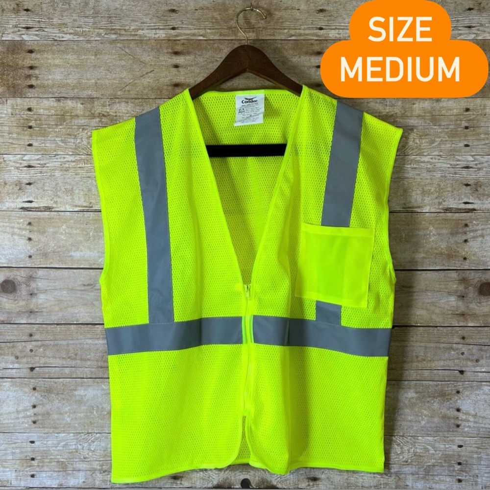 Condor High Visibility Safety Vest Neon Yellow Reflective‎ Zipper Front 53YL17A